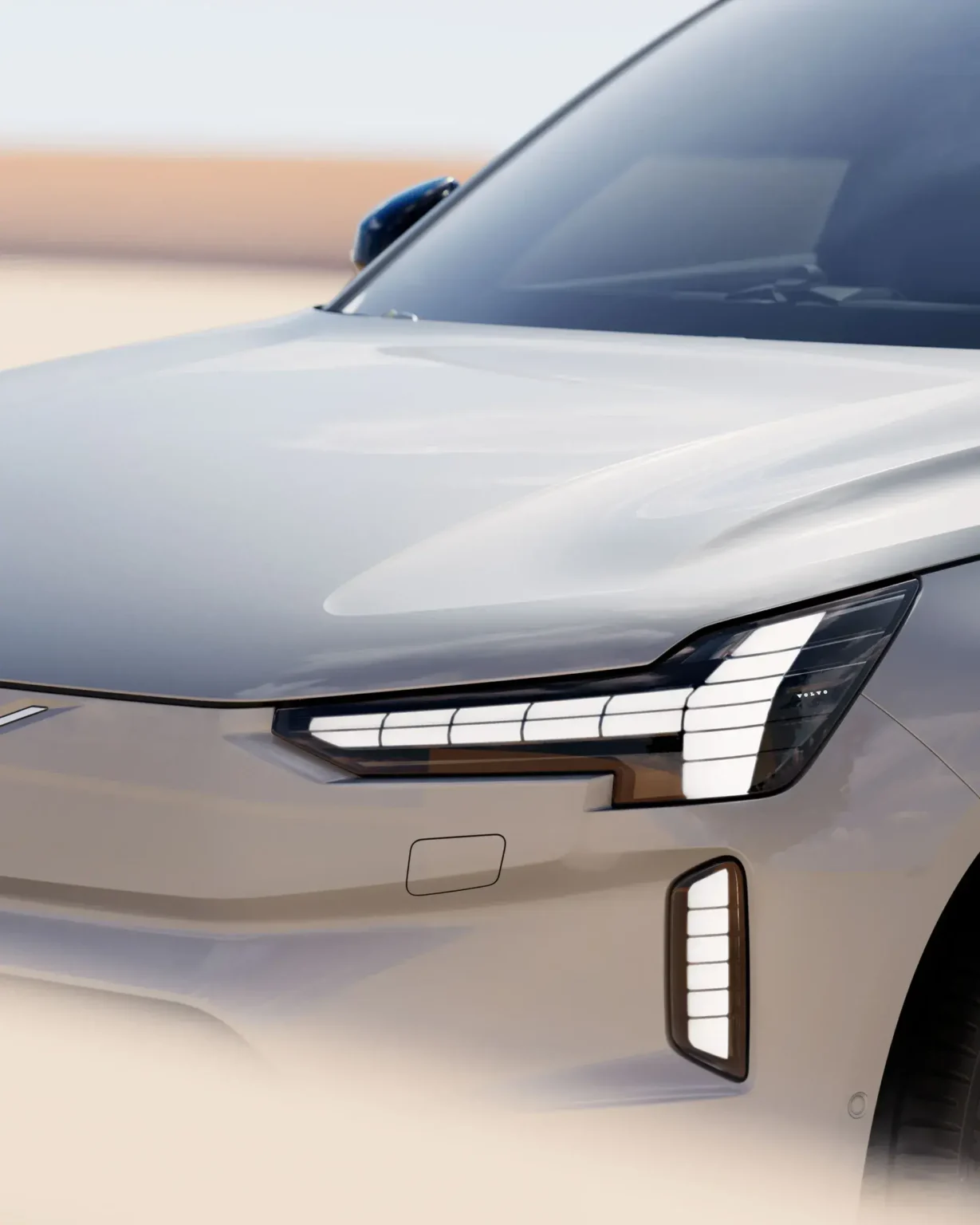 Close-up of the Volvo EX90 Thor's Hammer LED headlight