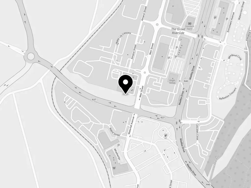 Map of Riverside Park, Mbombela, with a pin on Produkta Volvo Cars Mbombela at the corner of Weir Street and Lydenburg Road