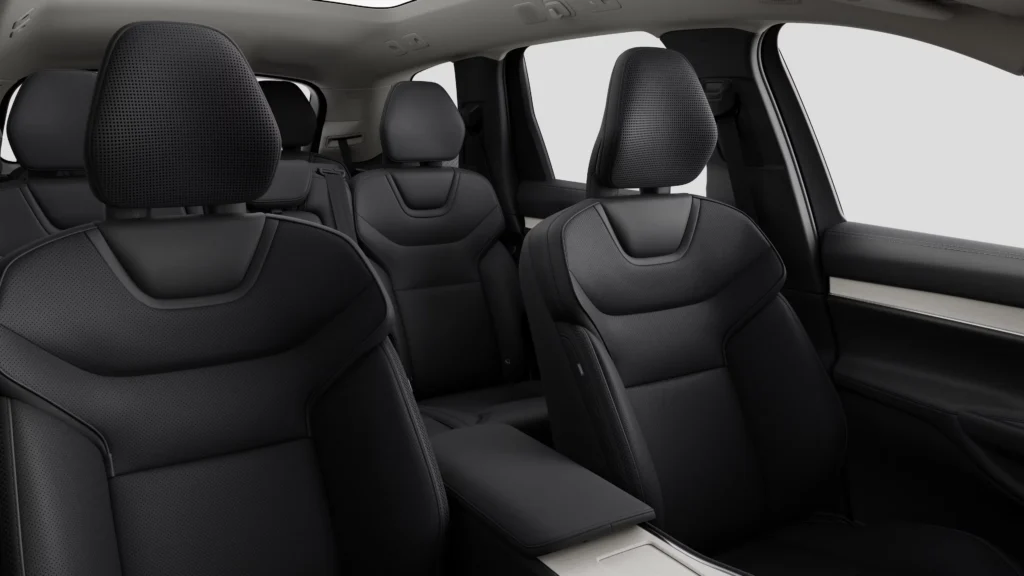 Volvo EX90 cabin with Charcoal seats, seen from behind the front row