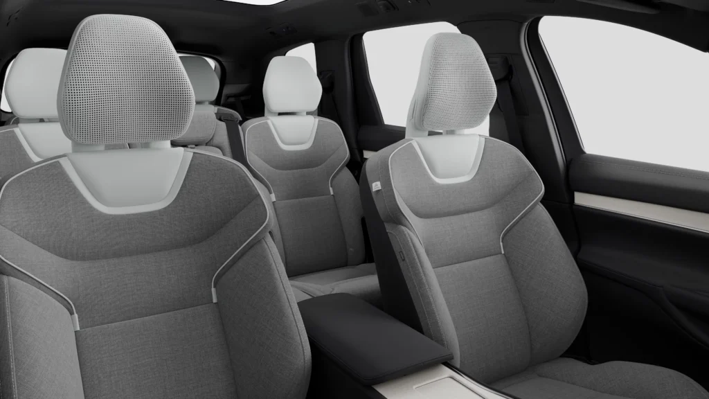 Volvo EX90 cabin with Zinc seats, seen from behind the front row