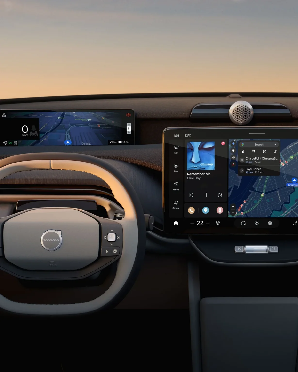 Volvo EX60 dashboard with the driver display and centre display