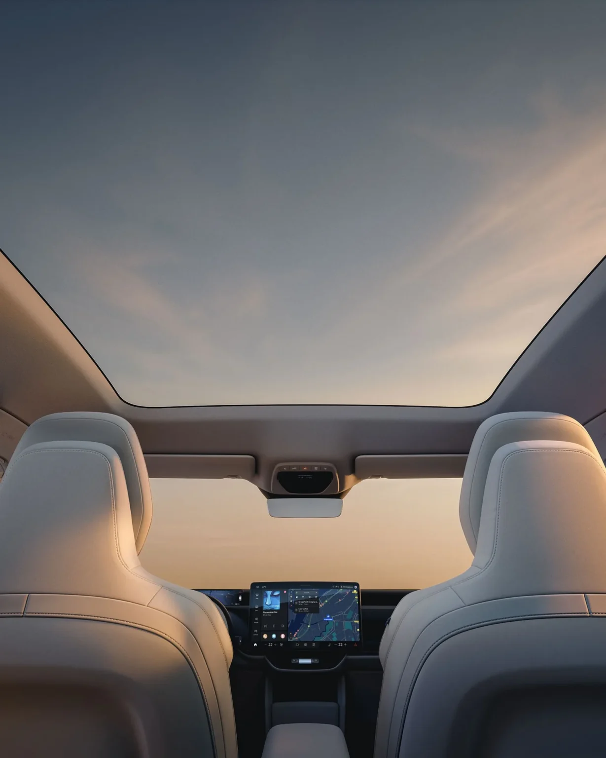 Volvo EX60 panoramic roof seen from the rear seats