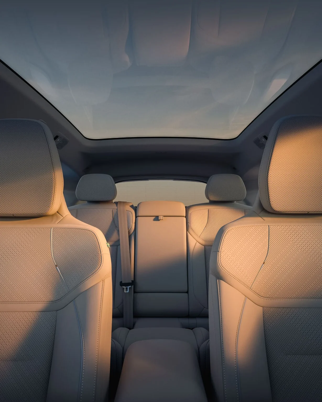 Volvo EX60 cabin with all five seats under the panoramic roof