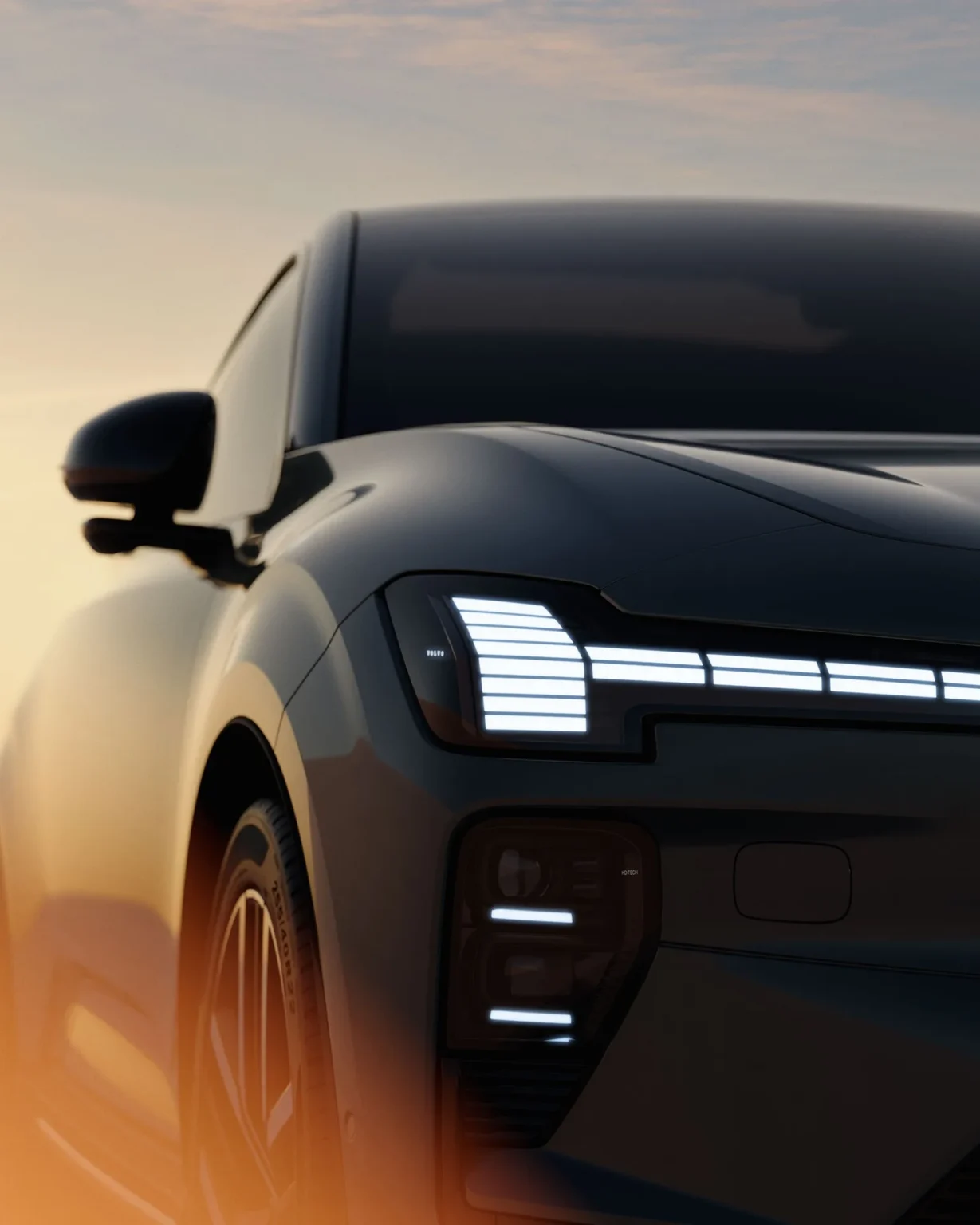 Close-up of the Volvo EX60 LED headlights