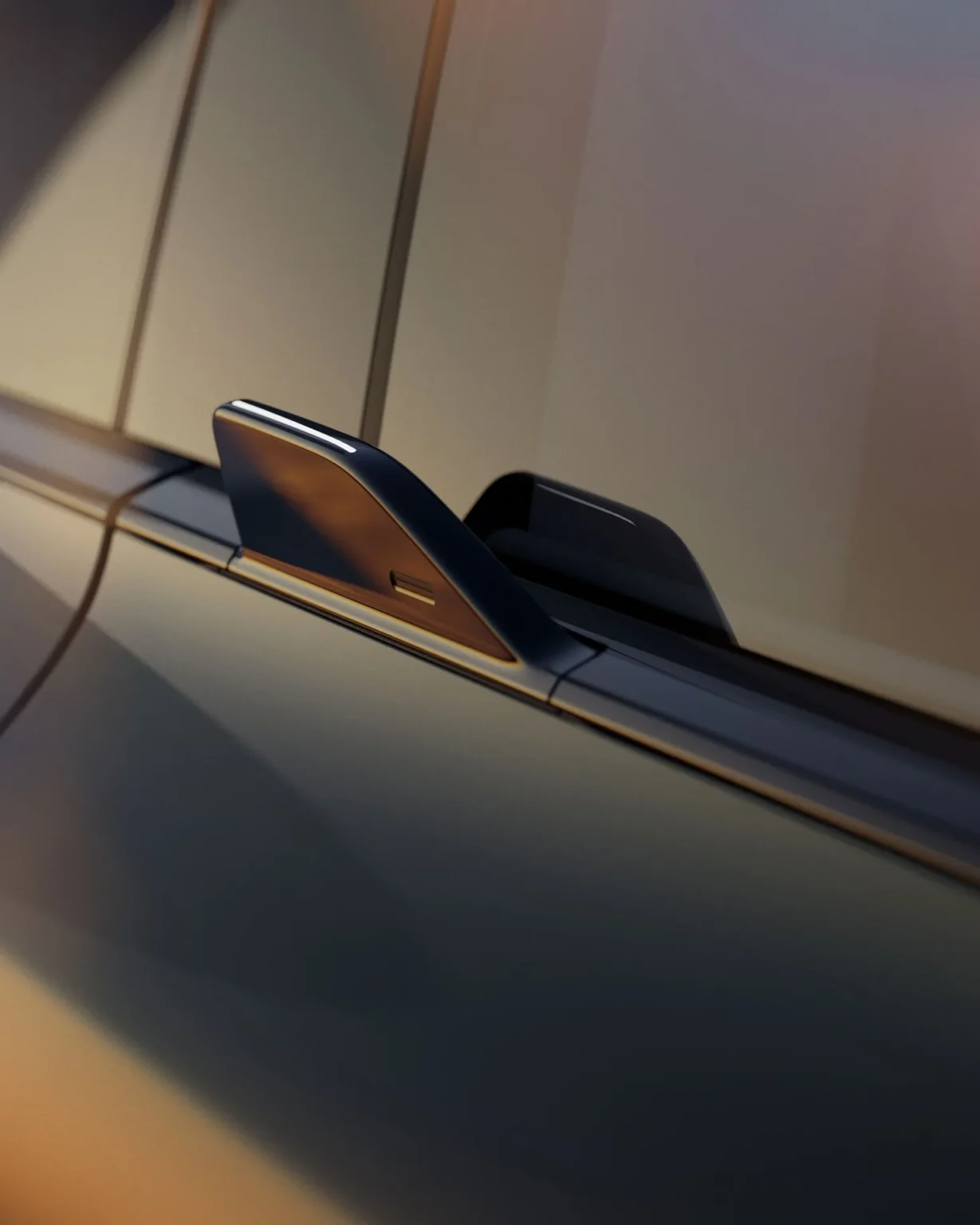 Close-up of the Volvo EX60 wing grip door handle