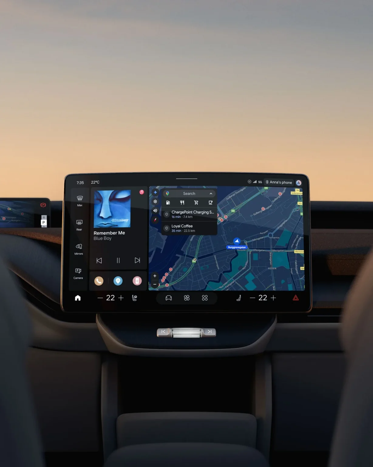 Volvo EX60 curved centre display showing navigation and media