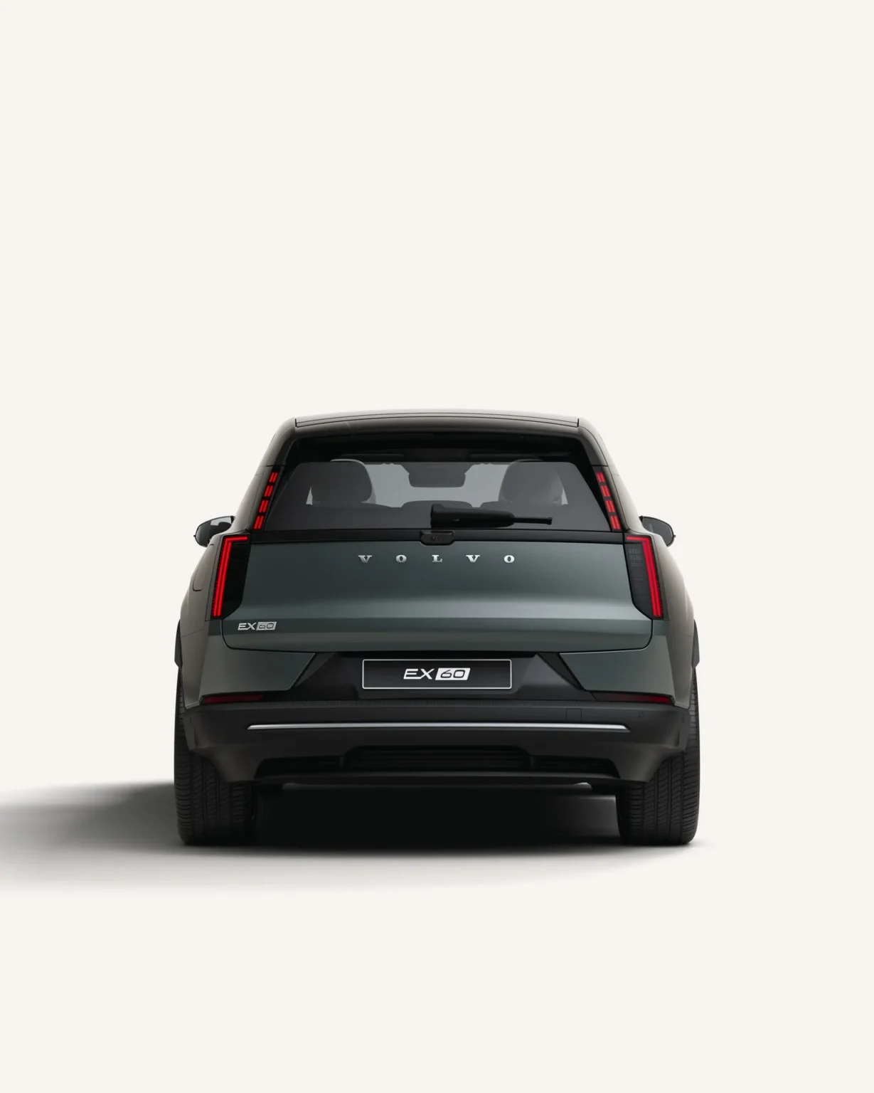 Rear view of a Volvo EX60 in a white studio