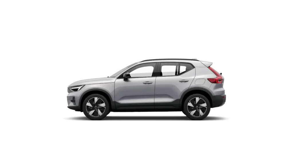Side view of the Volvo XC40 Recharge in silver