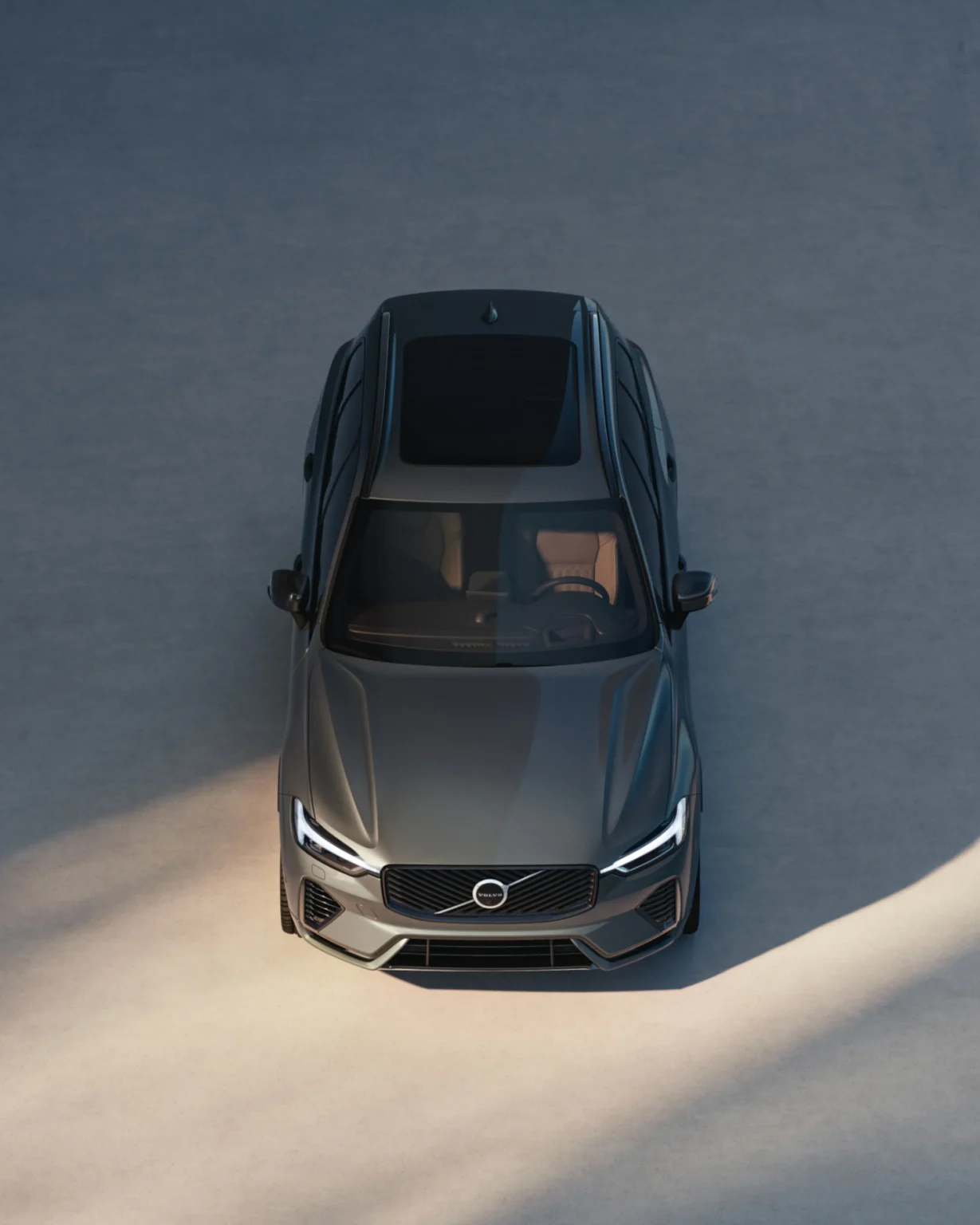 Volvo XC60 seen from directly above in soft afternoon light