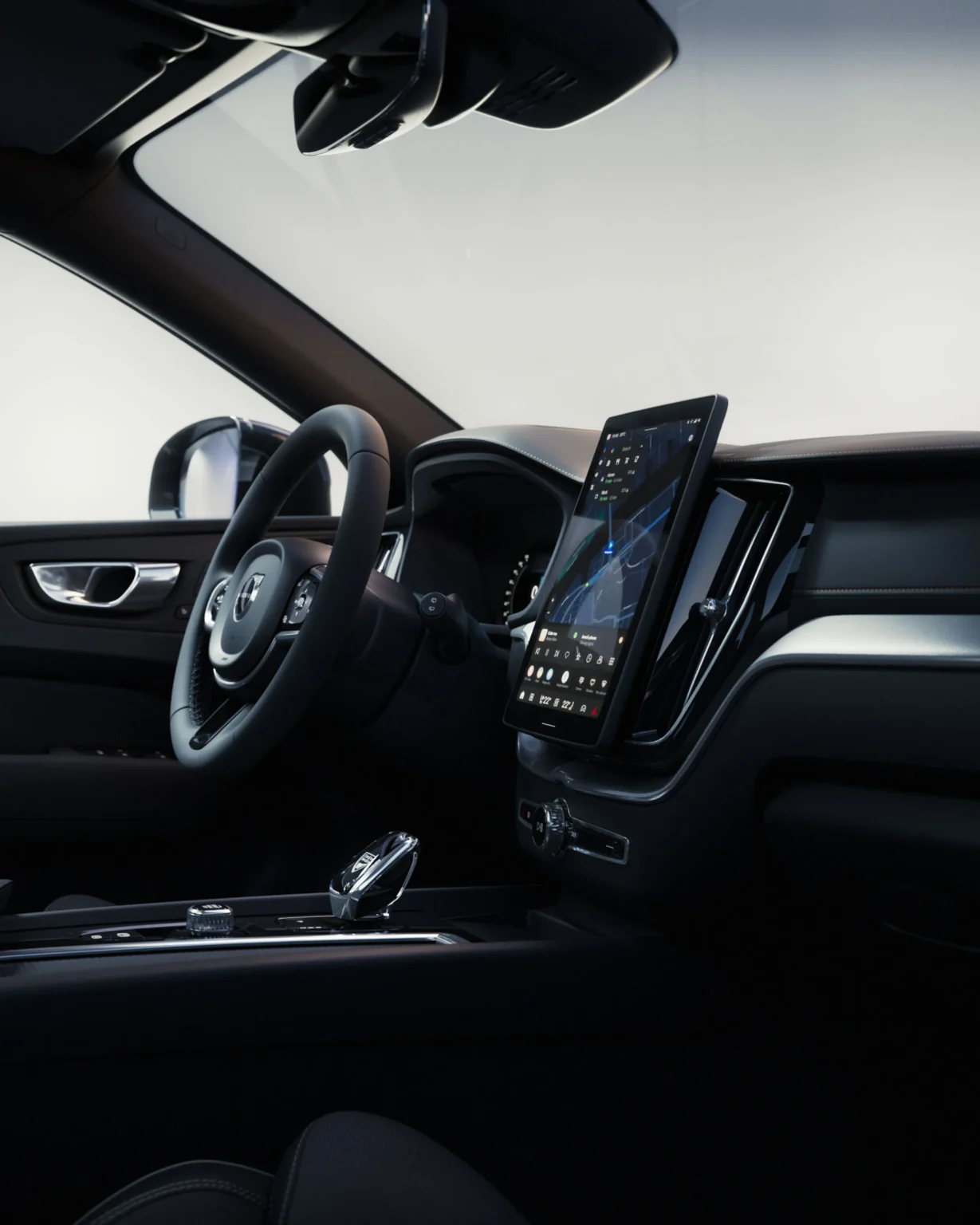 Charcoal cabin of the Volvo XC60 Black Edition with its portrait centre screen